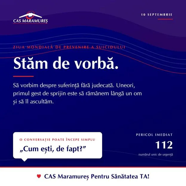 Ziua Mondială de Prevenire a Suicidului: stăm de vorbă!